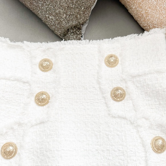 Balmain White Tweed Double Breasted High Waisted Button Fringe Skirt - Picture 4 of 7